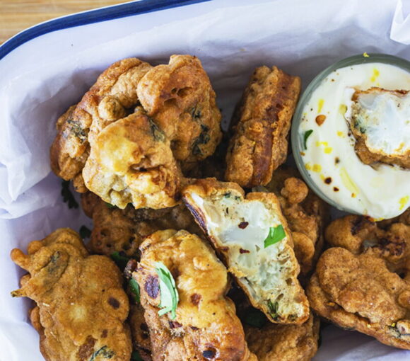 Light Cauliflower Fritters with Spicy Tahini Sauce