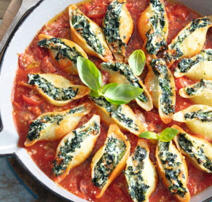 Conchiglioni Stuffed with Brousse and Spinach