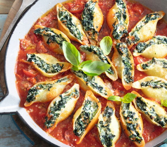 Conchiglioni Stuffed with Brousse and Spinach