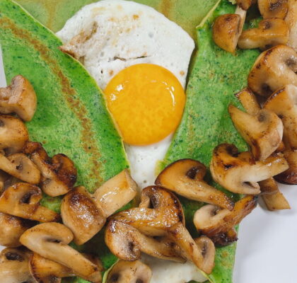 Green Crepes with Young Spinach Shoots