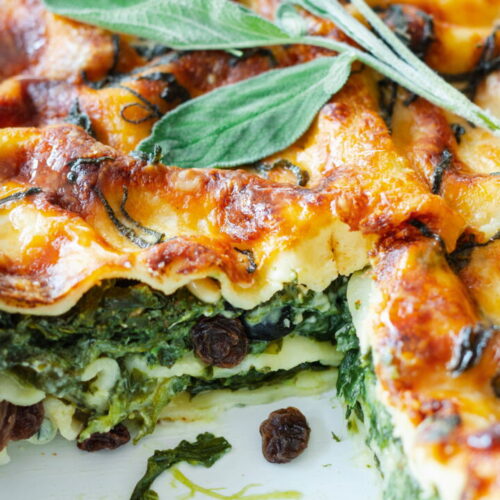 Spinach, Gorgonzola, and Raisin Lasagna