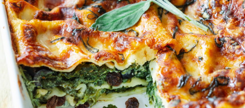 Spinach, Gorgonzola, and Raisin Lasagna