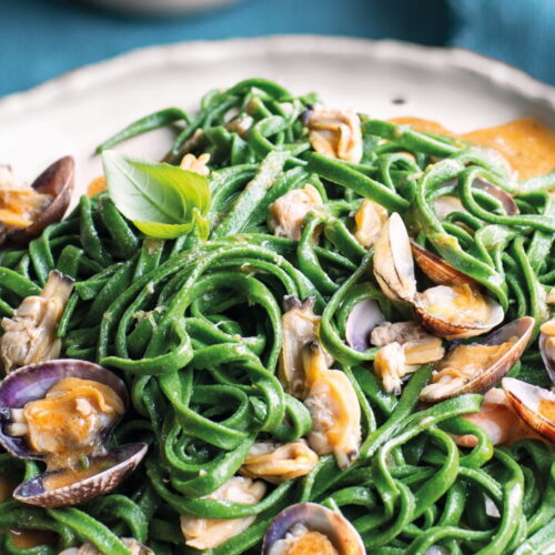 Green Linguine with Clams and Rouille Sauce