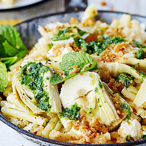 Macaroni with Purple Artichokes and Pesto