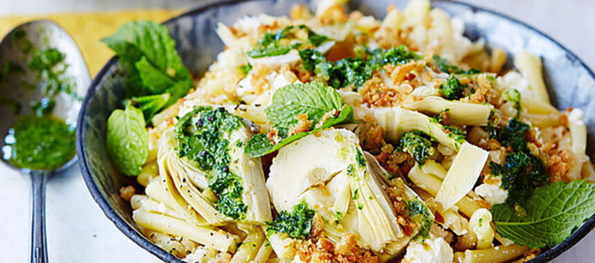 Macaroni with Purple Artichokes and Pesto