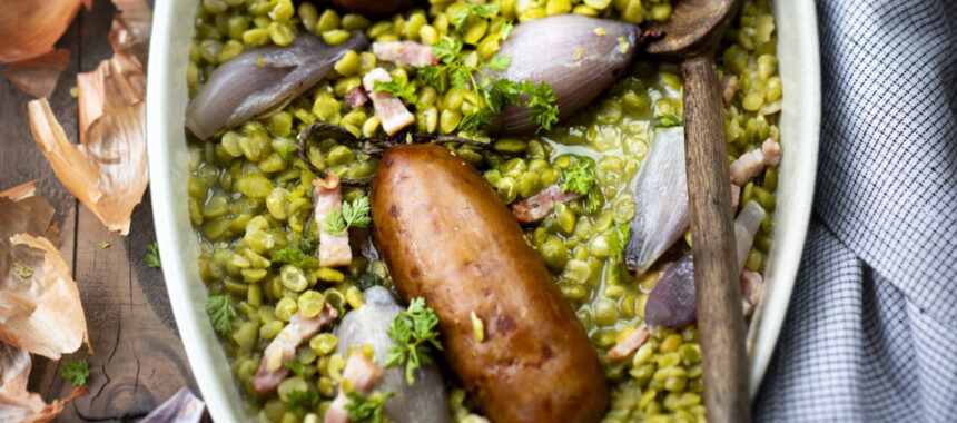 Stewed Split Peas and Smoked Sausages