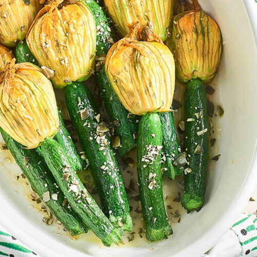 Mini Zucchinis and Flowers Stuffed with Ricotta and Basil