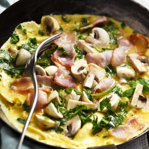 Mushroom, Bacon, and Spinach Omelette