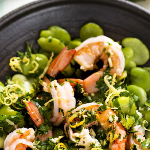 Sautéed Fava Beans with Shrimp and Gremolata