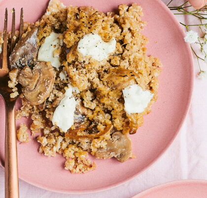 Sautéed Quinoa with Mushrooms and Goat Cheese