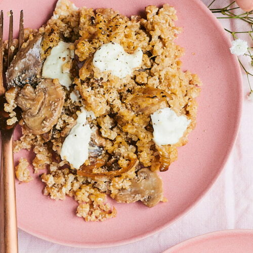 Sautéed Quinoa with Mushrooms and Goat Cheese