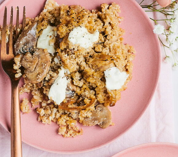 Sautéed Quinoa with Mushrooms and Goat Cheese