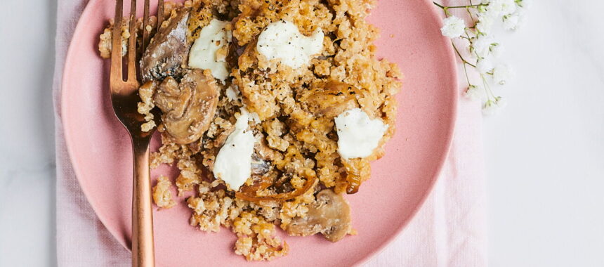 Sautéed Quinoa with Mushrooms and Goat Cheese