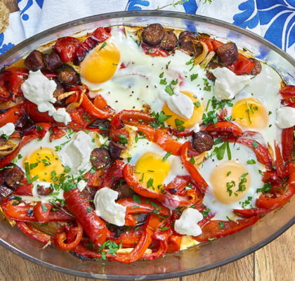 Grilled Peppers with Merguez in the Style of Shakshuka