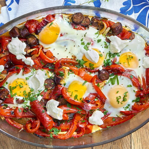 Grilled Peppers with Merguez in the Style of Shakshuka