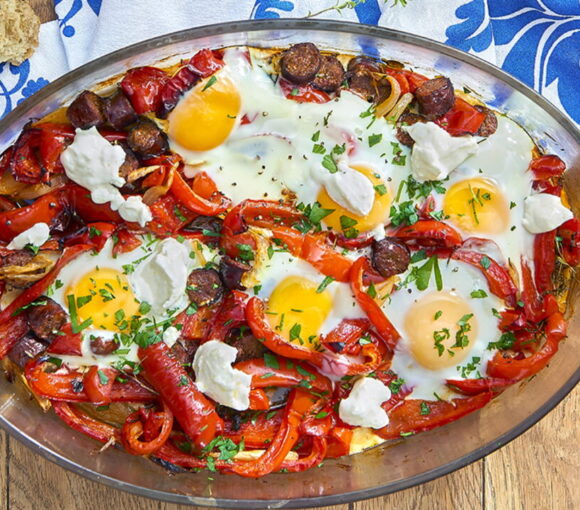 Grilled Peppers with Merguez in the Style of Shakshuka