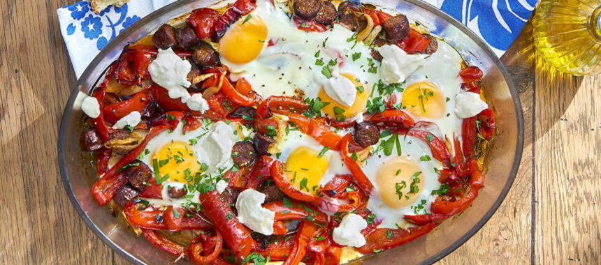 Grilled Peppers with Merguez in the Style of Shakshuka