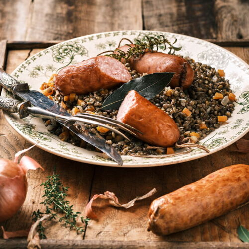 Sausages with Lentils