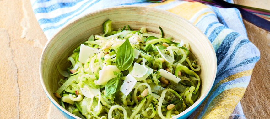 Zucchini Spaghetti with Olive Pesto