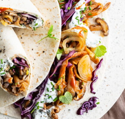 Shredded Mushroom Wrap with Red Cabbage and Herb Sauce
