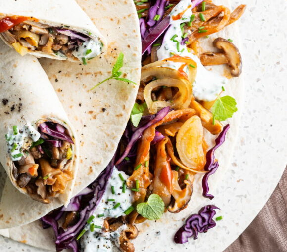 Shredded Mushroom Wrap with Red Cabbage and Herb Sauce