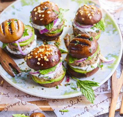 Lamb Burgers with Mint and Mushroom Buns