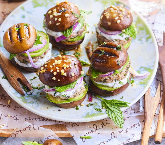 Lamb Burgers with Mint and Mushroom Buns