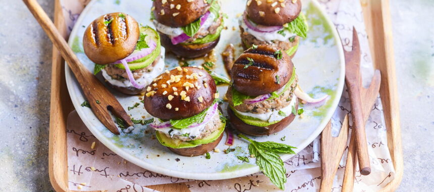 Lamb Burgers with Mint and Mushroom Buns