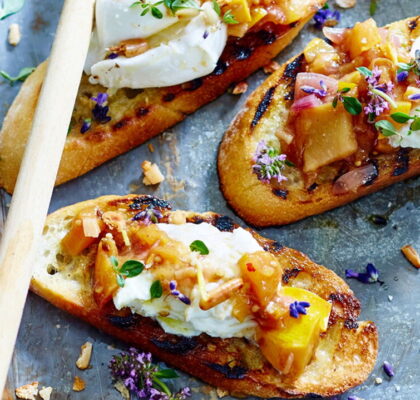 Burrata Crostinis with Nectarine Chutney