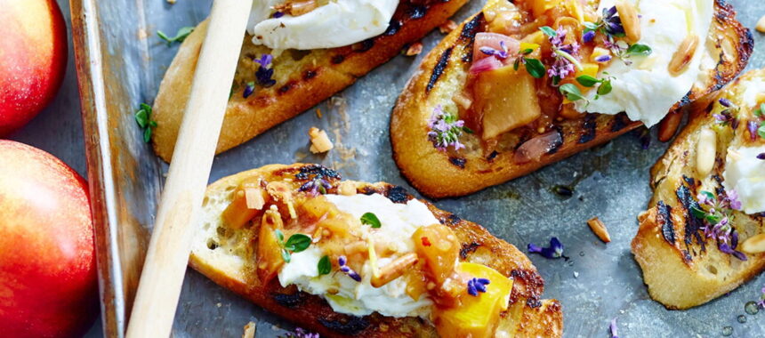 Burrata Crostinis with Nectarine Chutney