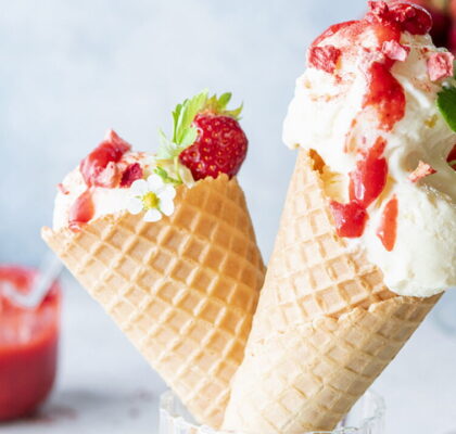 Vanilla Ice Cream Boosted with Strawberries