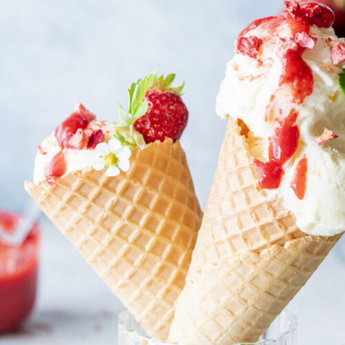 Vanilla Ice Cream Boosted with Strawberries