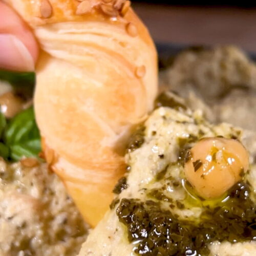 Basil Hummus with Puff Pastry Breadsticks