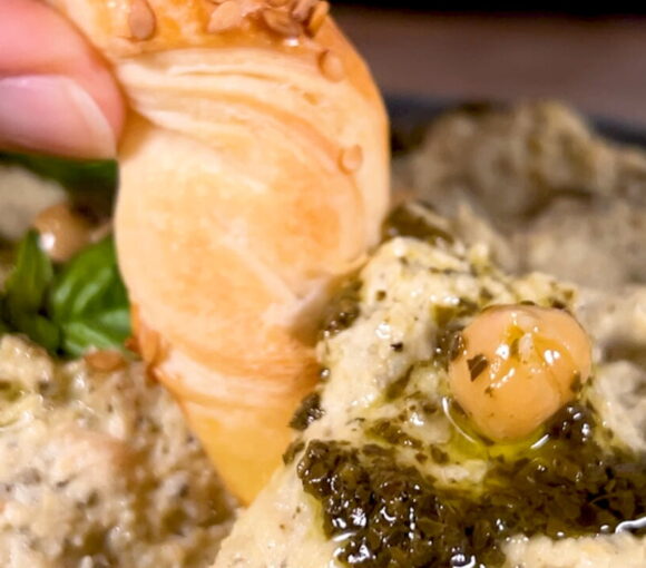 Basil Hummus with Puff Pastry Breadsticks