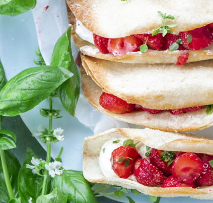 Sweet Strawberry Tacos with Fontainebleau and Basil