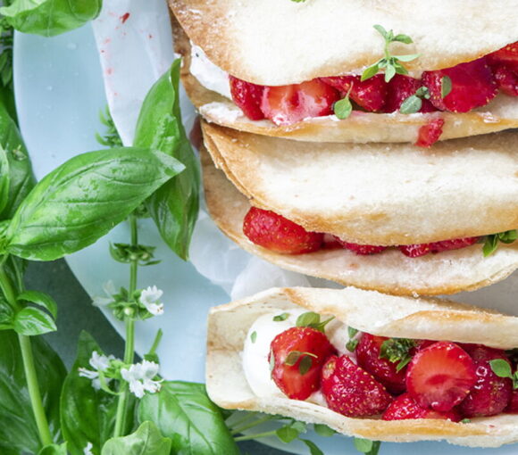 Sweet Strawberry Tacos with Fontainebleau and Basil