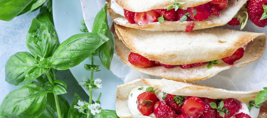 Sweet Strawberry Tacos with Fontainebleau and Basil