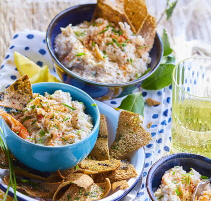 Crab and Artichoke Spread with Buckwheat Chips