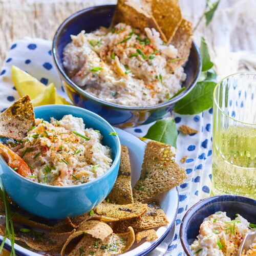 Crab and Artichoke Spread with Buckwheat Chips