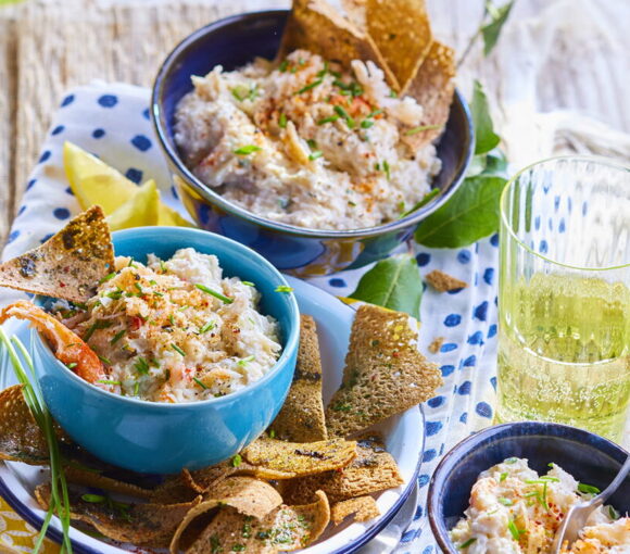 Crab and Artichoke Spread with Buckwheat Chips