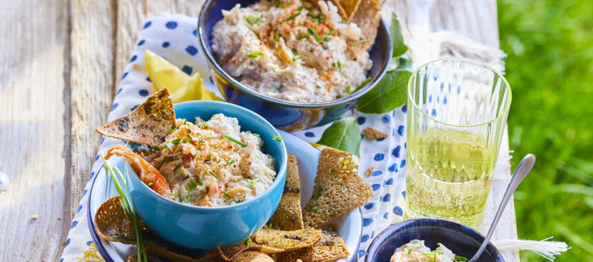 Crab and Artichoke Spread with Buckwheat Chips