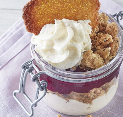 Blackcurrant, Vanilla, and Orange Blossom Verrine with Crumbled Sablé