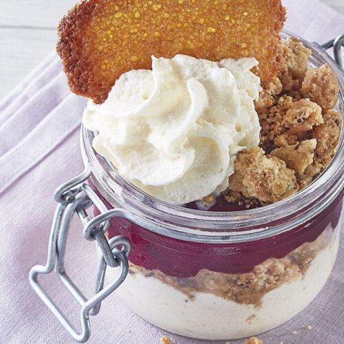 Blackcurrant, Vanilla, and Orange Blossom Verrine with Crumbled Sablé