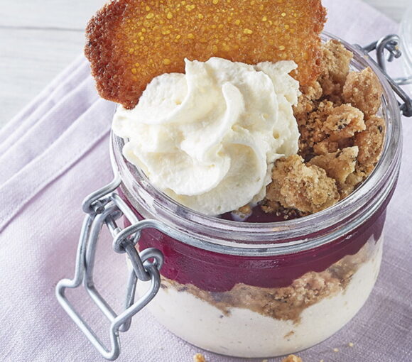 Blackcurrant, Vanilla, and Orange Blossom Verrine with Crumbled Sablé